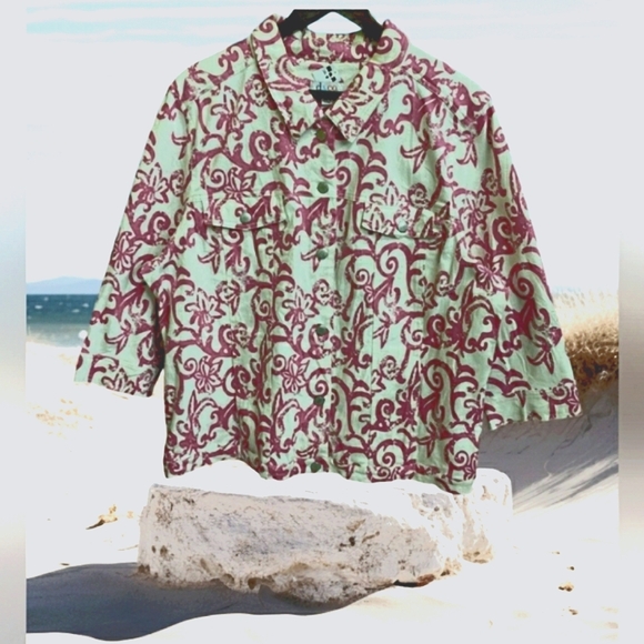 Pink Coral Medium Cropped Tropical Floral Vintage Jacket - Picture 1 of 6